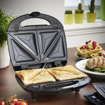 Електрична бутербродниця Domotec MS 7777 потужність 750 Вт чорний колір