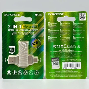 Флешка ЮСБ Borofone BUD3 Type C 128Gb USB Flash Drive 3.0 память 128 Гб Steel Модель: 25699