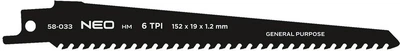 Полотно до шабельної пилки NEO Tools HM 152 x 19 x 1.2 мм 6TPI 58-033 (5906692006175)