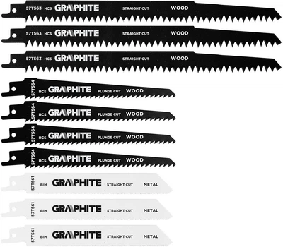 Набір полотен до шабельної пилки Graphite TPI 5, TPI 6, TPI 18, HCS/BIM 10 шт 57T566 (5902062114914)