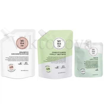 Набір для кучерявого волосся Mimare: Шампунь Mimare Reconstruction Shampoo 200 мл + Кондиціонер Mimare Curly Method Conditioner 200 мл + Серум проти пухнастості Mimare Anti-frizz 40 мл