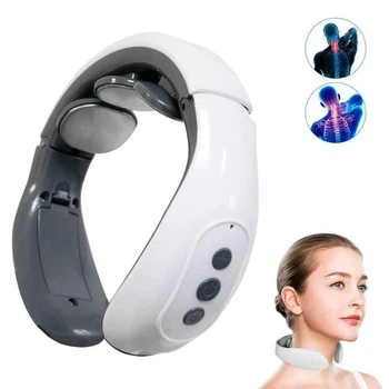 Імпульсний масажер для шиї Smart Neck Massager HX-1680, мікрострумовий масаж, портативний масажер для розслаблення шийних м'язів, зняття болю, стресу та напруги, 5 режимів масажу, живлення від батарей AAA