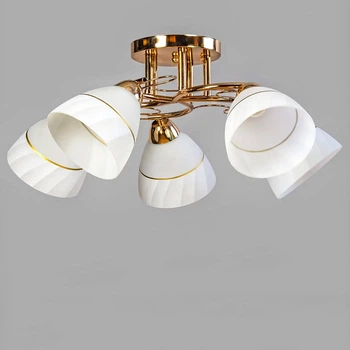 Люстра потолочная Light House SH-20460/5 WT+FG 560*560*240 E27*5 золото, плафоны белые
