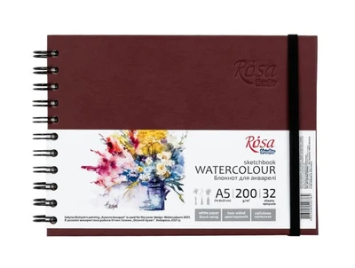 Блокнот для акварели А5 Rosa Studio 200г/м 32 листа, белая бумага Watercolor by Smiltanis, на спирали 1692055* - бордо