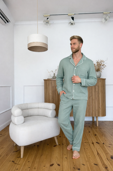 Чоловіча муслінова піжама VIVA (штани+сорочка) COSY L Ментоловий (cosy4406772s3)