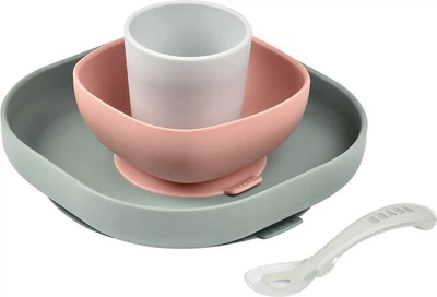 Zestaw naczyń dziecięcych Beaba różowo-eukaliptusowy 4 szt (3384349135072)