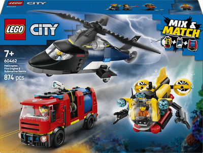 Zestaw klocków LEGO City Zestaw z helikopterem wozem strażackim i łodzią podwodną 874 elementy (60462)