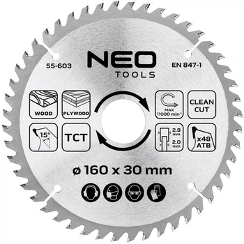 Диск побідитовий Neo Tools для пилки 160 x 30 мм (5906692004102)