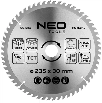 Диск побідитовий Neo Tools для пилки 235 x 30 мм (5906692004270)