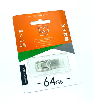 USB-накопитель c Type C 2.0 флешка на 64Gb T&G 104 Metal series Silver