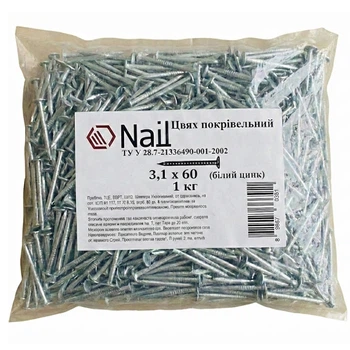 Цвяхи 3,1х60 покрівельні, DIN 1160 цинк (уп.1кг) Nail (405328)