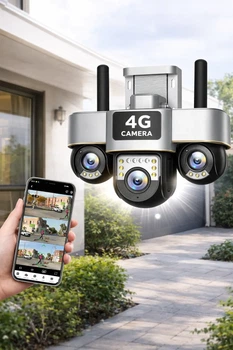 Уличная 4G камера видеонаблюдения 15MP, 3 объектива / Поворотная камера наблюдения / Smart Net Camera SC28 V380 PRO
