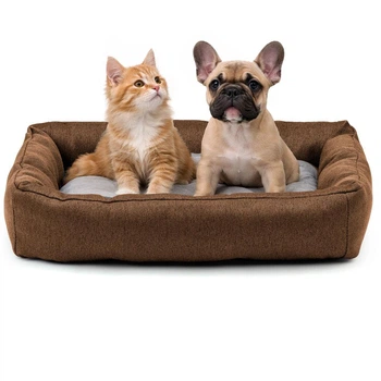 Лежак для Котів і Собак 50х40х12см з меблевої тканини Рогожка Кавовий (знімний матрац)