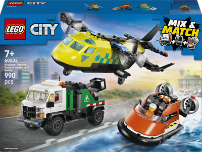 Zestaw klocków LEGO CITY Zestaw z samolotem, ciężarówką serwisową i poduszkowcem 990 elementów (60505)