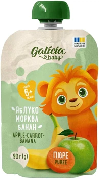 Пюре фруктово-овочеве Galicia Baby Яблуко-Морква-Банан для дітей від 6 місяців 90 г (20209564402)