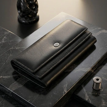 Женский кожаный кошелек для карт купюр и монет ST Leather bg226fash96 Черный