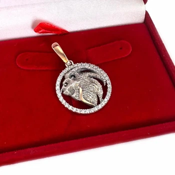 Підвіска знак зодіаку Лев срібна з пластинами золота For You