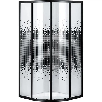 Душова кабіна півкругла без піддона BRAVO WISLA N90TB Mosaic 88–90 см, чорний профіль, скло з мозаїкою