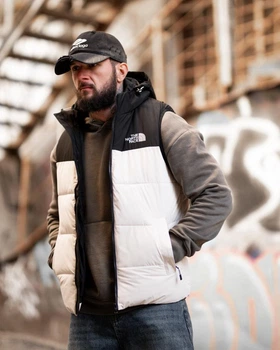 Жилетка мужская The North Face белая, теплая демисезонная безрукавка с капюшоном, плащевка, весенняя XXXL