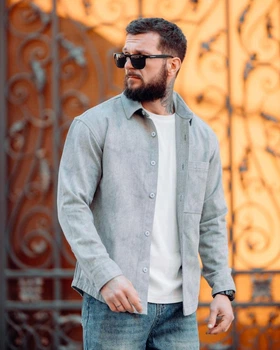 Рубашка мужская джинсовая Beg ТР6796, деним (jeans cotton), на кнопках, повседневная, весенняя XXL