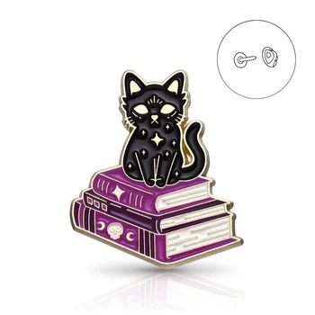 Значок BROCHE брошь бижутерия Животные Магический кот на книгах чёрный BRGV115397