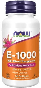 Вітамін E Now Foods E-1000 with Mixed Tocopherols 50 м'яких капсул (733739009005)