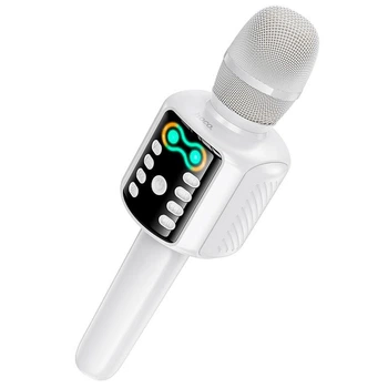 Караоке микрофон HOCO L24 Shine karaoke microphone, BT5.4, USB / TF / AUX, RGB, 5W, 1200mAh, 4h, white