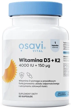 Kompleks witaminowy Osavi Witamina D3 + K2 4000 IU + 150 μg 60 kapsułek miękkich (5904139922156)