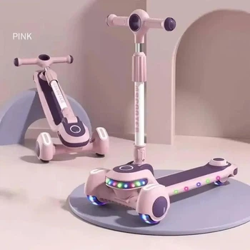 Трехколесный самокат Viper YJF-2026 Active Kids Розовый Подсветка Складной Регулируемая ручка (VEN-F002/2)