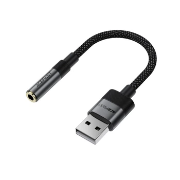 Аудіокабель Acefast J13 USB – AUX 3.5 мм 15 см в нейлоновому обплетенні чорний