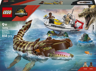 Zestaw klocków LEGO Jurassic World Misja na łodzi i model mozazaura 858 elementów (76974)