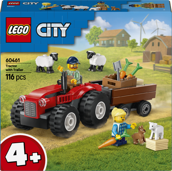 Zestaw klocków LEGO City Czerwony traktor z przyczepą i owcą 116 elementów (60461)