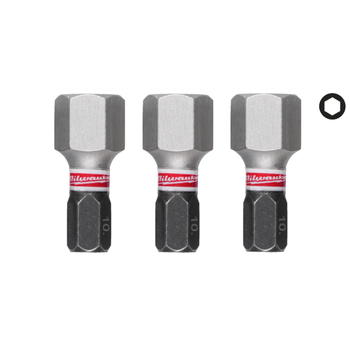 Бита SHOCKWAVE MILWAUKEE, Hex10, 25мм, (3шт)
