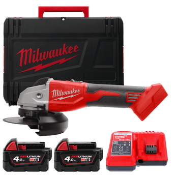 Шлифмашина угловая аккумуляторная бесщеточная MILWAUKEE, M18 BLSAG125X-402X, диаметр 125мм (зарядный.устройство М12-18 С, 2