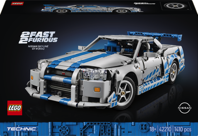 Klocki konstrukcyjne LEGO Technic Samochód Nissan Skyline GT-R (R34) z filmu Za szybcy, za wściekli 1410 elementów (42210)
