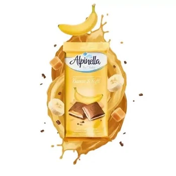 Молочний шоколад Alpinella банан та карамель. 100г