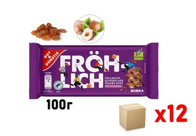Блок молочний з зюмками та горхихом фундук Froh Lich 100g. Edeka G&G. 12 шт