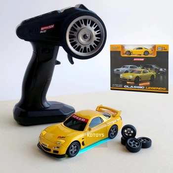Дрифт машинка на радиоуправлении Mazda RX-7 Mini Drift 1:43, 4WD, до 15 км/ч, LED подсветка, USB зарядка, для дрифта (Желтый)