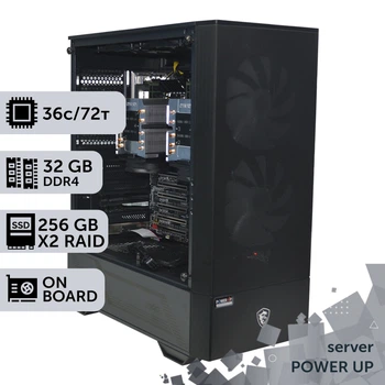 Сервер двухпроцессорный TOWER PowerUp #103 Intel Xeon Gold 6154 x2/32 GB/SSD 256GB х2 сборка для бухгалтерии документооборота хранения данных работы с 1С