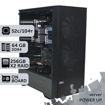 Сервер двухпроцессорный TOWER PowerUp #100 Intel Xeon Platinum 8270 x2/64 GB/SSD 256GB х2 сборка для бухгалтерии документооборота хранения данных работы с 1С