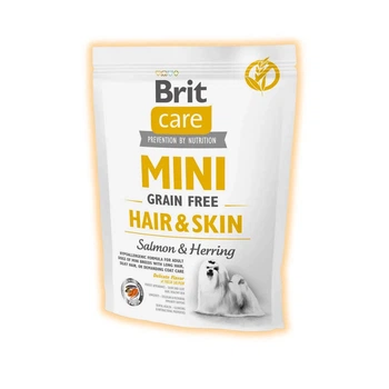 Сухой беззерновой корм Brit Care с лососем и сельдью для взрослых собак миниатюрных пород для кожи и шерсти, 400 г
