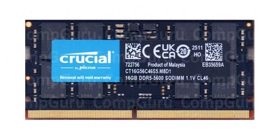 Оперативна пам'ять для ноутбука Crucial DDR5 16GB 5600MHz SO-DIMM PC5-5600 (CT16G56C46S5.M8D1)