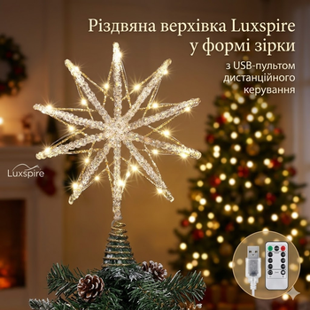 Топпер Верхушка Luxspire кристальная звезда на елку с подсветкой - финальный акцент, который создает магию Рождества