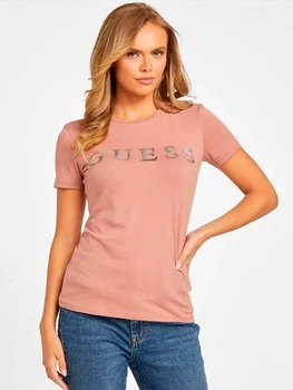Футболка хлопковая женская Guess Pepper Metallic Logo 285778487 L Коричневая (7626741011391)
