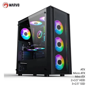 Корпус для ігрового ПК Marvo CA-123 (Mid Tower корпус, ATX, Micro ATX, Mini-ITX, 2×3.5” HDD, 3×2.5” SSD) - Чорний