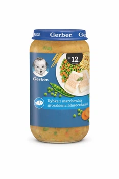 Пюре дитяче Gerber Junior Риба з морквою, горошком і пастою 250 г (з 12 місяців)