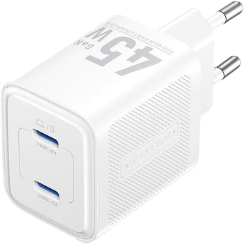 Ładowarka sieciowa Vention Charger 2×USB-C 45W GaN White (6922794790209)
