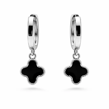 Сережки-кільця (конго) срібні Конюшина з емаллю Silver Style (235121.00 sku:2300103519712)