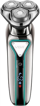 Электробритва VGR V323 мужская роторная аккумуляторная для сухого и влажного бритья 8 Вт с LED дисплеем и тремя плавающими головками для быстрого и комфортного ухода за лицом и шеей с влагозащитой IPX6 и USB зарядкой