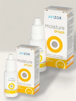 Комплект 2 увлажняющих капель для глаз Avizor Moisture Drops 15 мл с гиалуроновой кислотой для контактных линз и сухих глаз